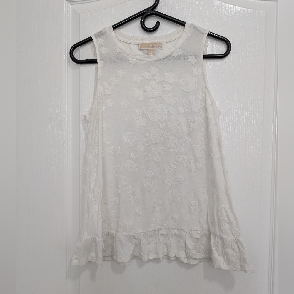 Michael Michael Kors Floral White Tank with Ruffled Hem - Picture 2 of 7